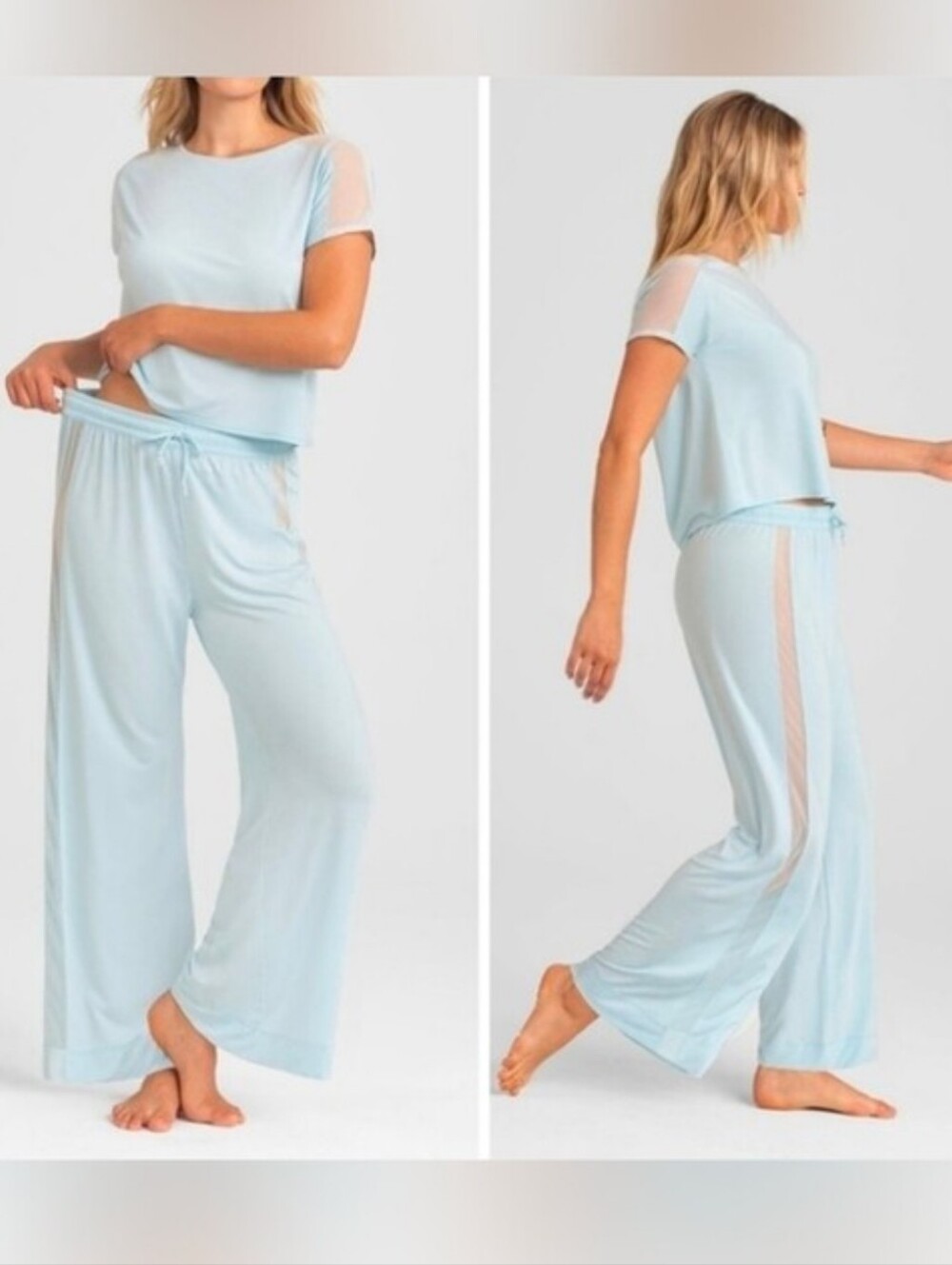 Honeylove Women's Blue Blisswear Pants Pj Lounge Sheer Stripe Size Large